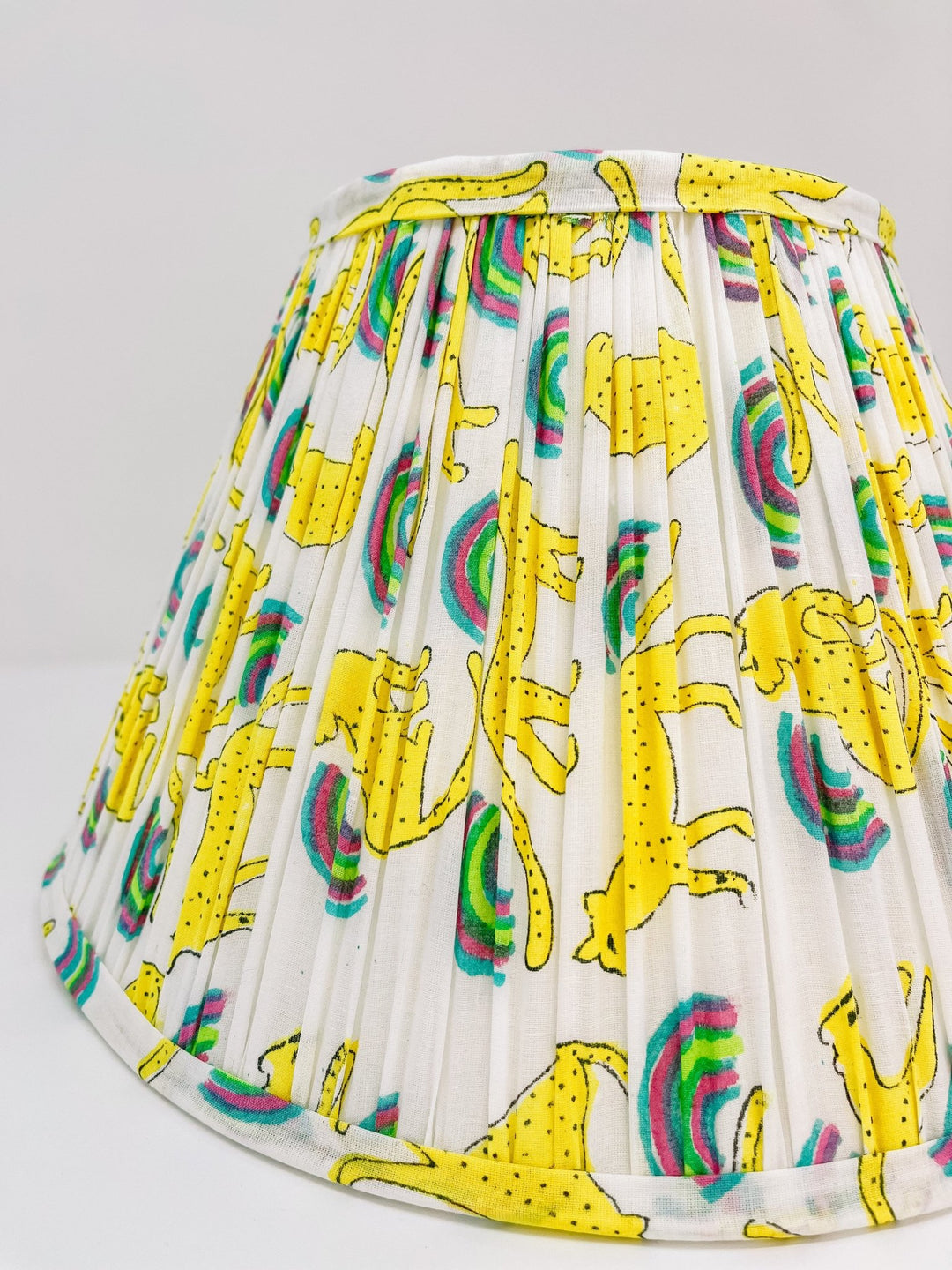 Handmade Block Print Cotton Lampshade - Neon Rainbow Leopard - Bombaby