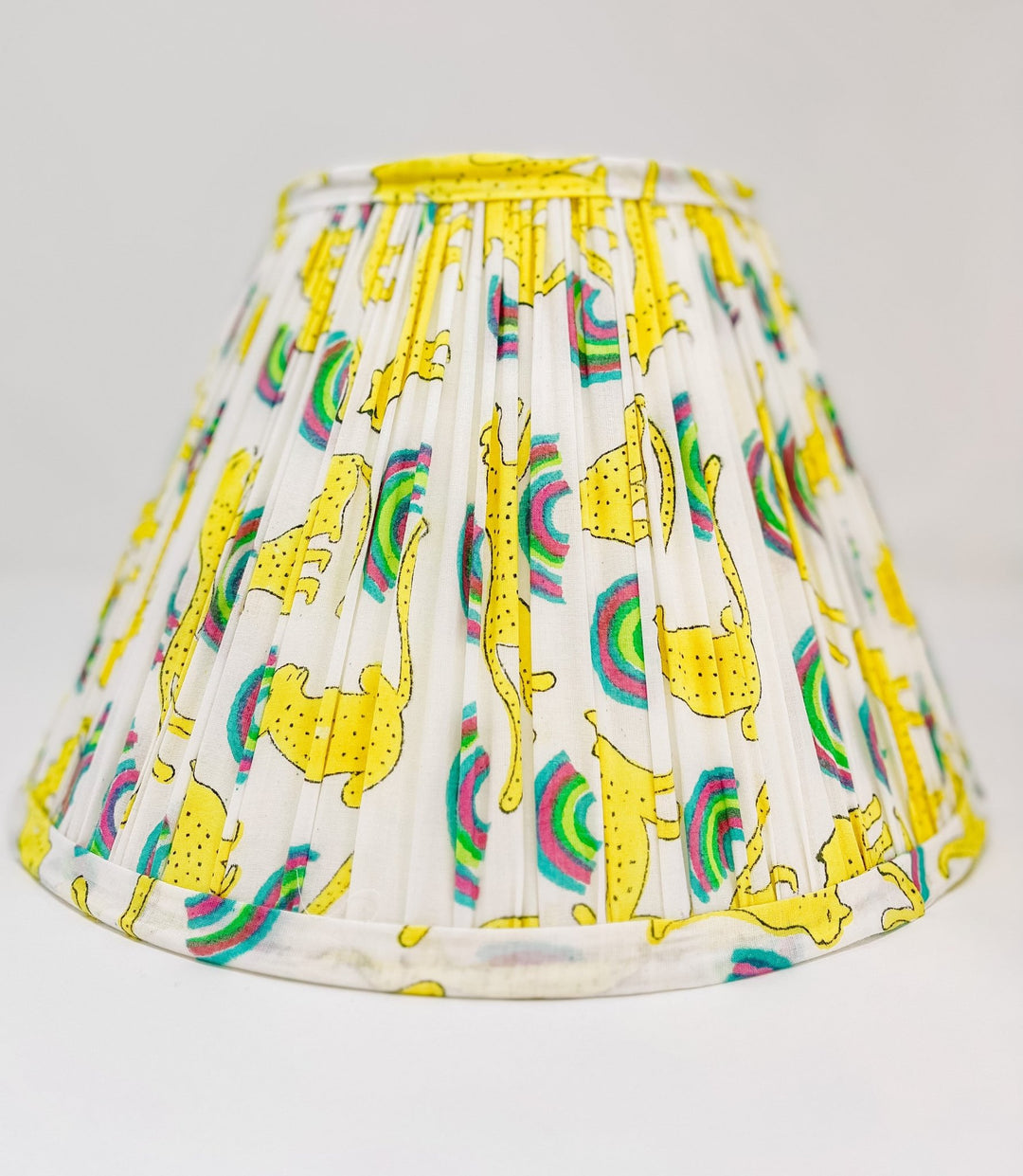 Handmade Block Print Cotton Lampshade - Neon Rainbow Leopard - Bombaby