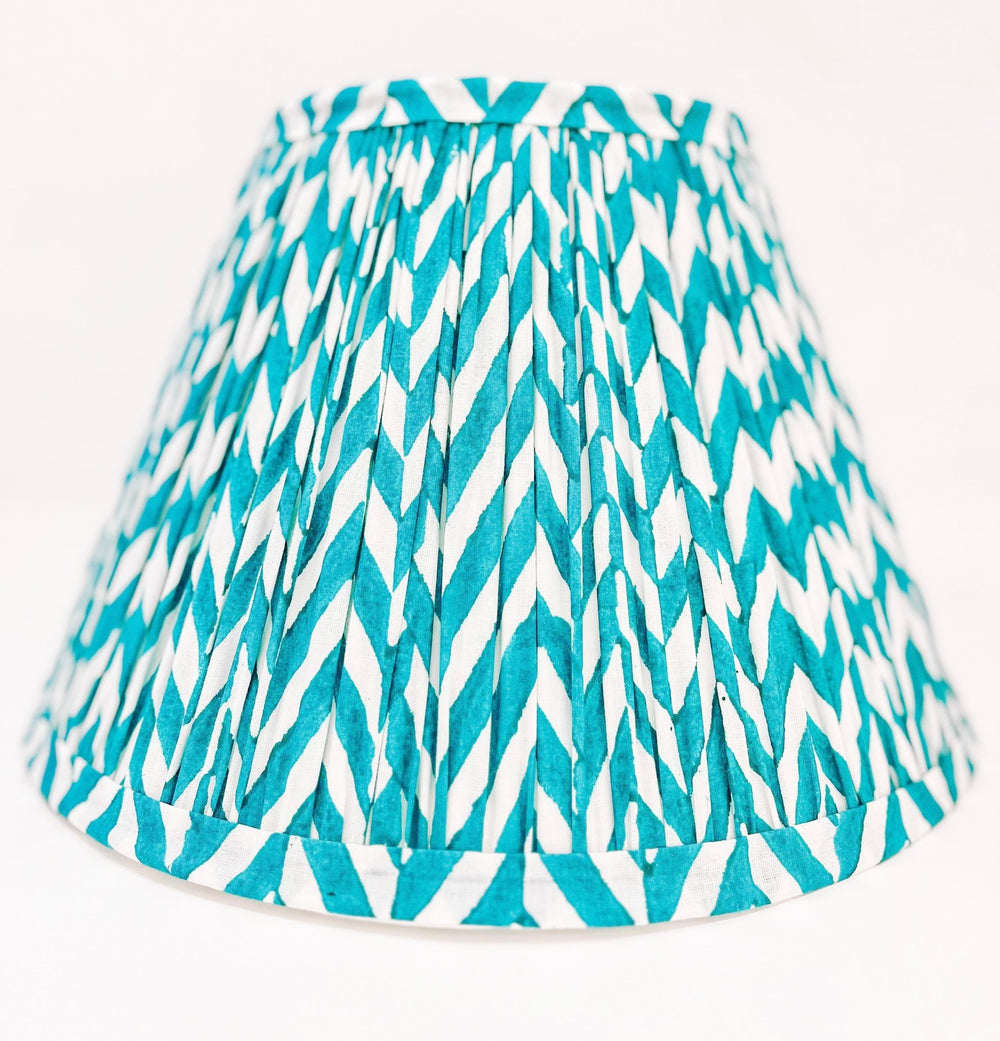 Handmade Block Print Cotton Lampshade - Neon Turquoise - Bombaby