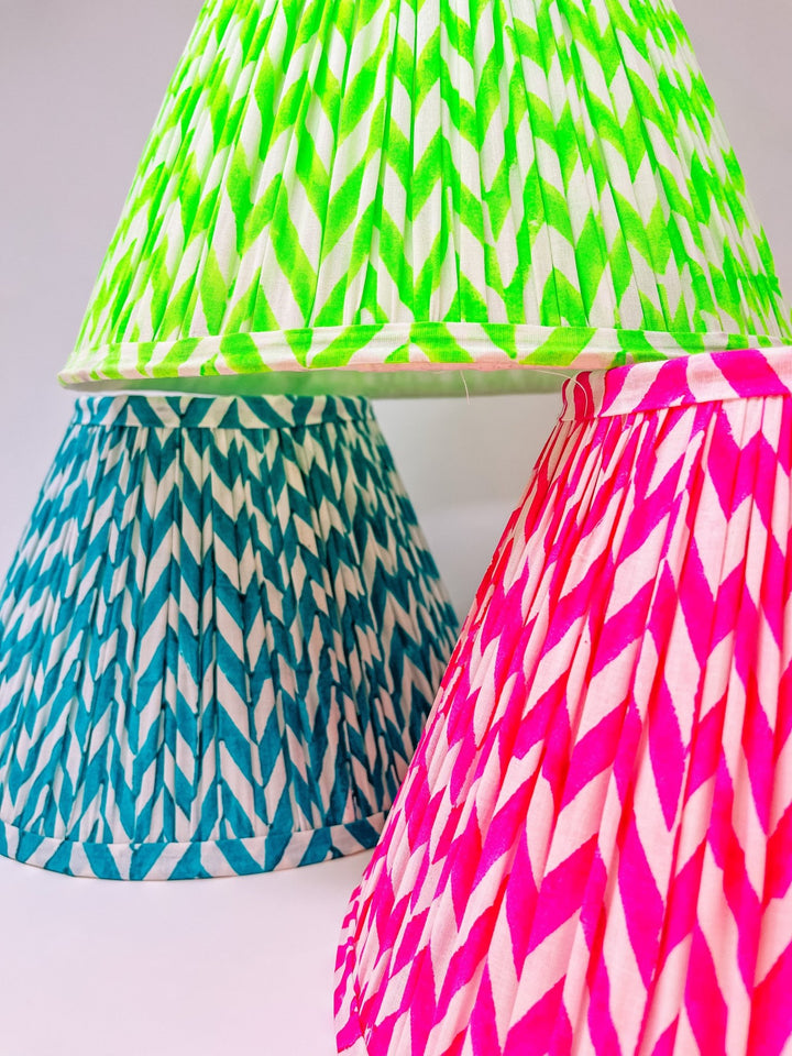Handmade Block Print Cotton Lampshade - Neon Turquoise - Bombaby
