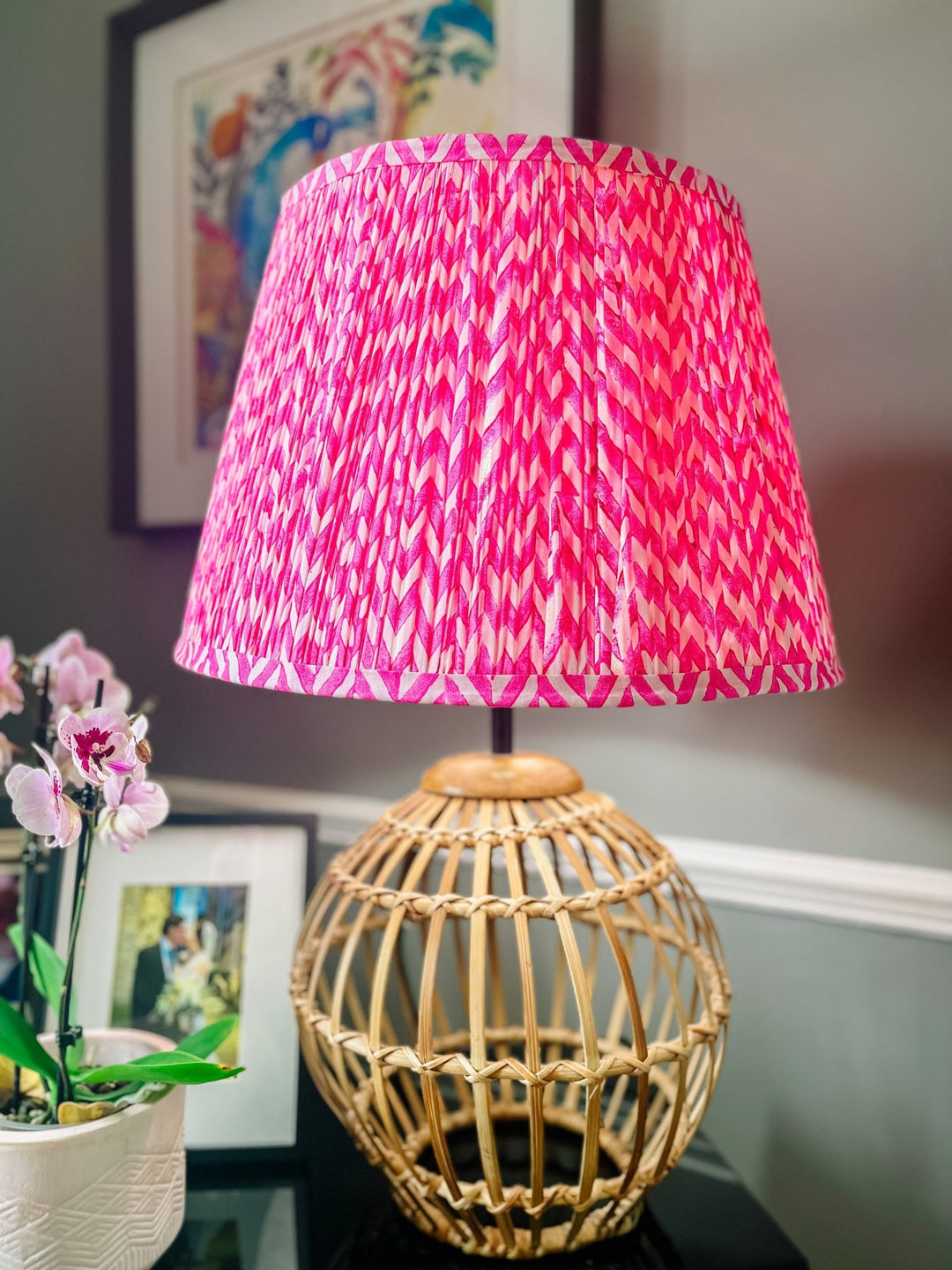 Handmade Block Print Lampshade | Neon Pink - Bombaby