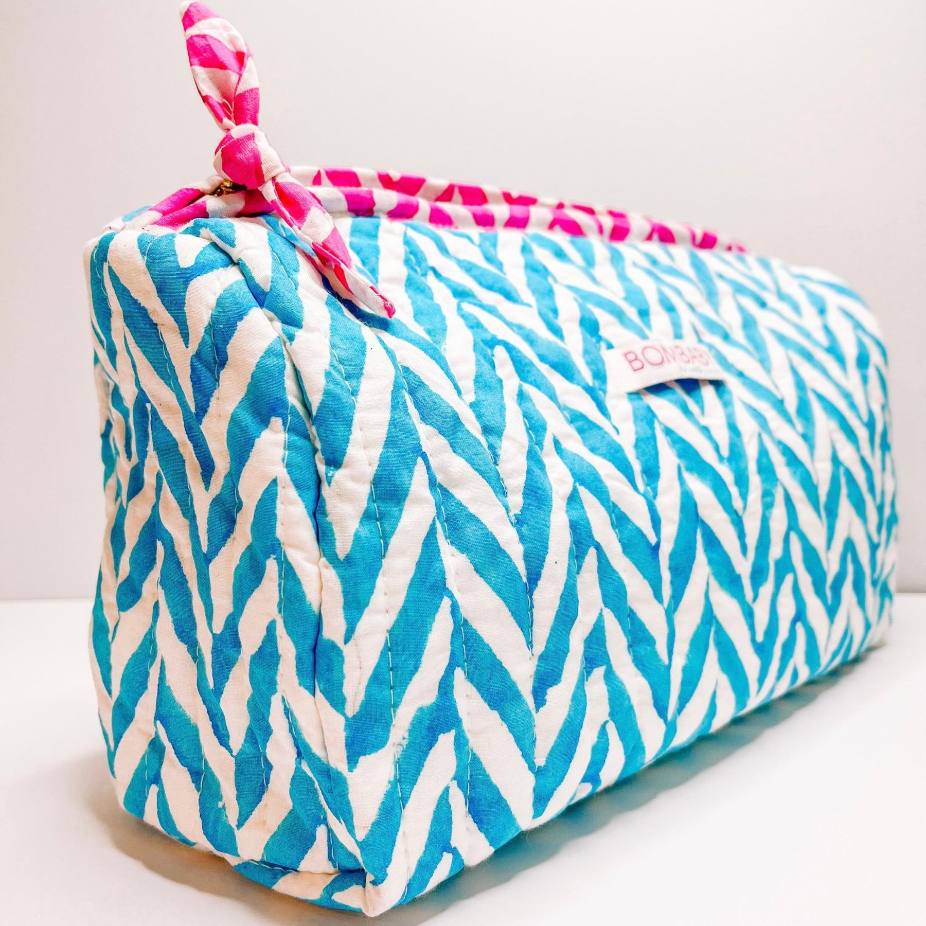 Handmade Block Print Quilted Cosmetic and Wash Bag Bombaby Bombaby