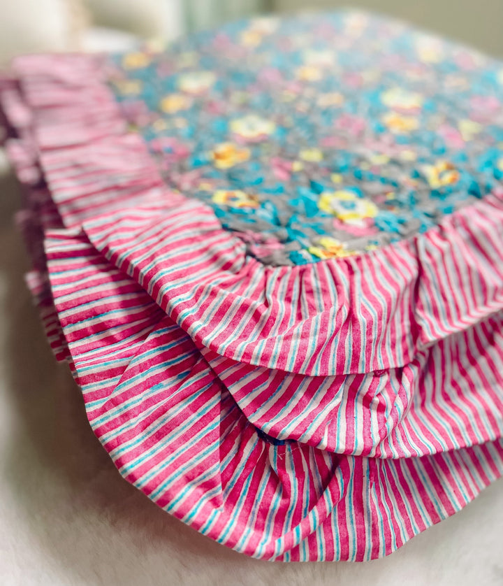 Handmade Block Print Scallop Bedspread | Lata Floral - Bombaby