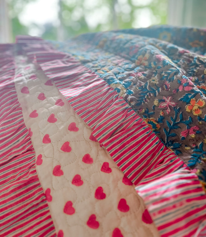 Handmade Block Print Scallop Bedspread | Lata Floral - Bombaby