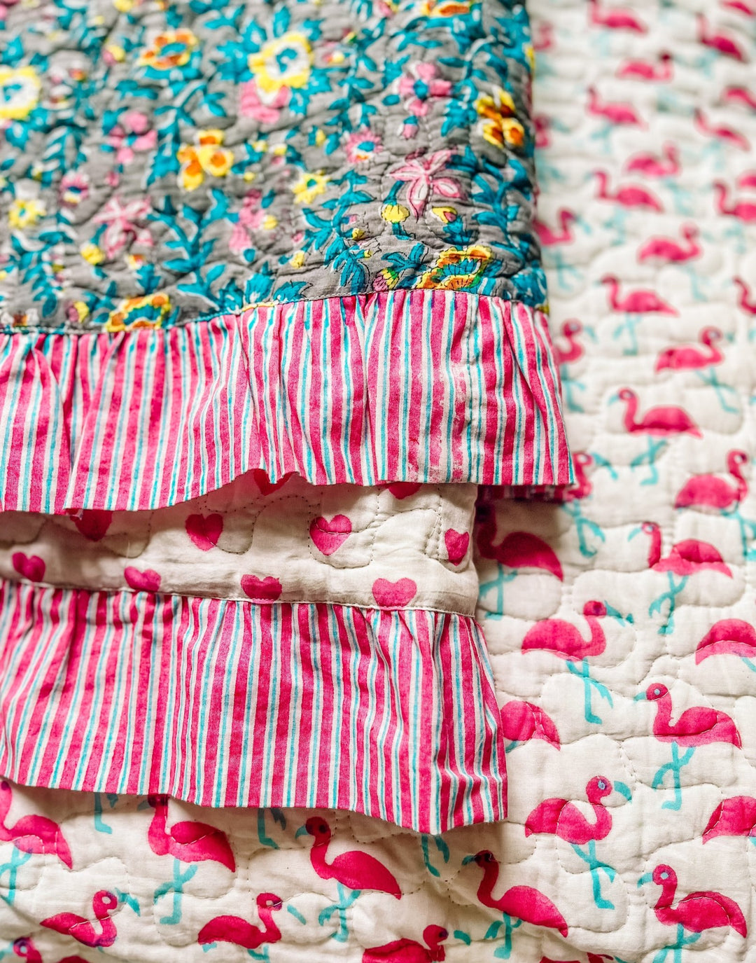 Handmade Block Print Scallop Bedspread | Lata Floral - Bombaby
