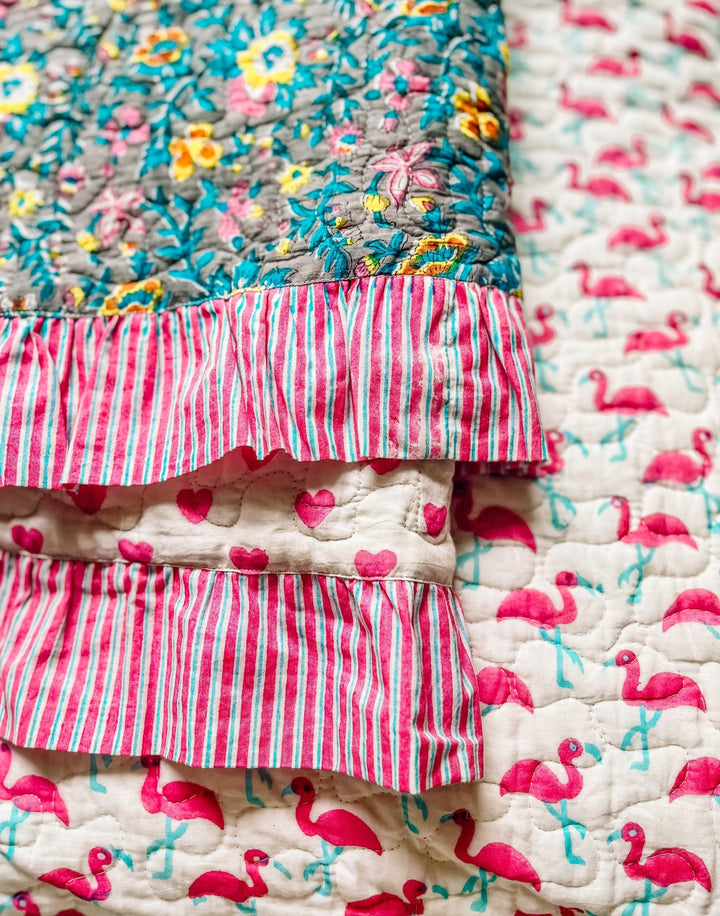 Handmade Block Print Scallop Bedspread | Lata Floral - Bombaby