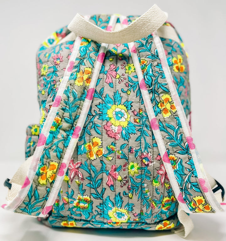Handmade Children's Quilted Backpack | Lata Floral - Bombaby