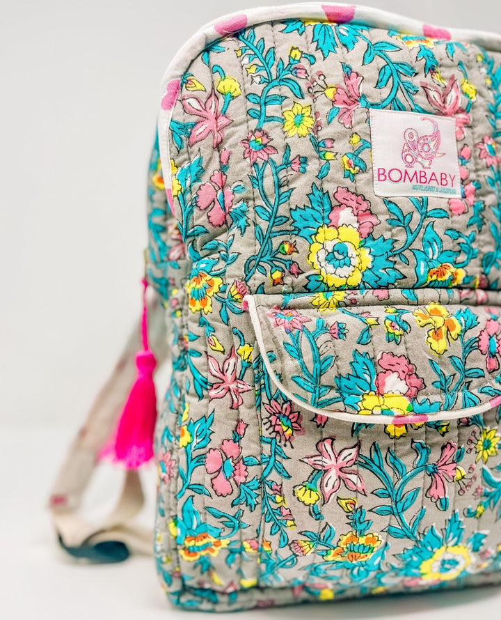 Handmade Children's Quilted Backpack | Lata Floral - Bombaby
