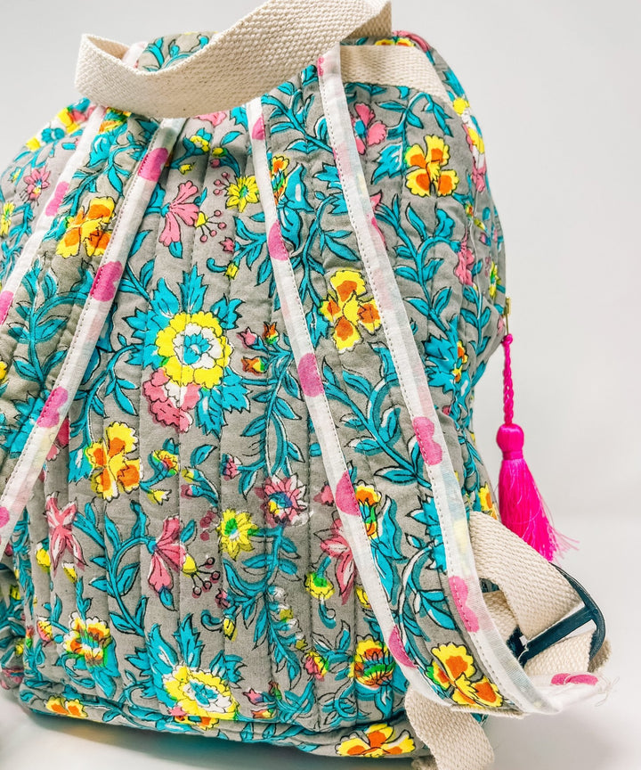 Handmade Children's Quilted Backpack | Lata Floral - Bombaby