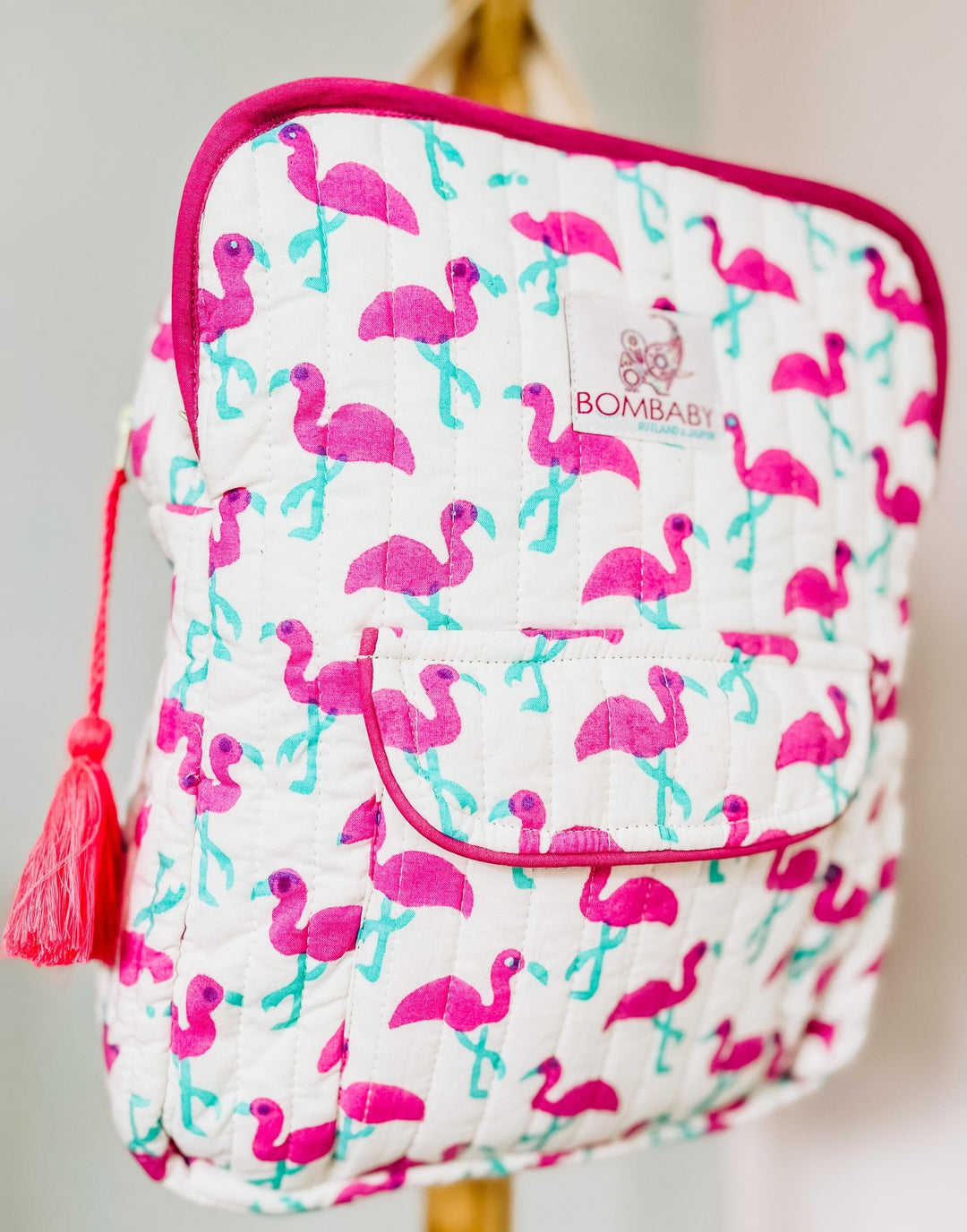 Handmade Children's Quilted Backpack | Pink Flamingo - Bombaby