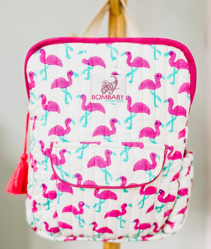 Handmade Children's Quilted Backpack | Pink Flamingo - Bombaby