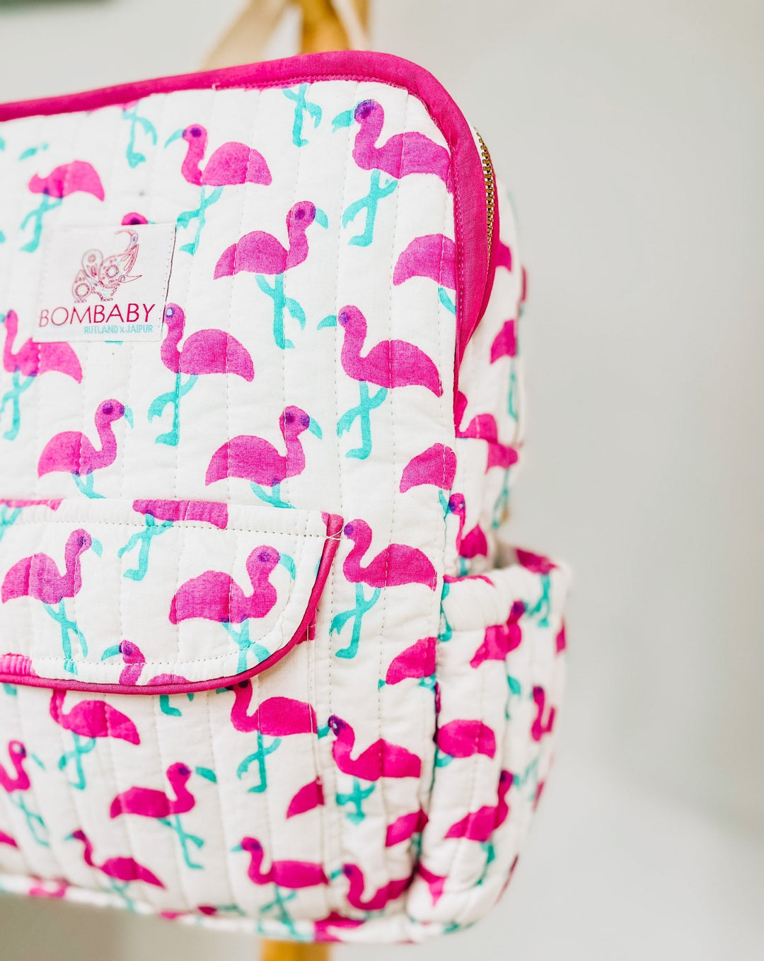 Handmade Children's Quilted Backpack | Pink Flamingo - Bombaby