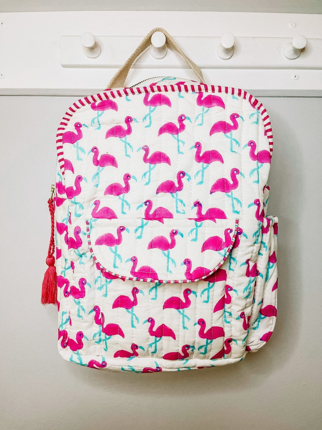 Handmade Children's Quilted Backpack - Pink Flamingo - Bombaby