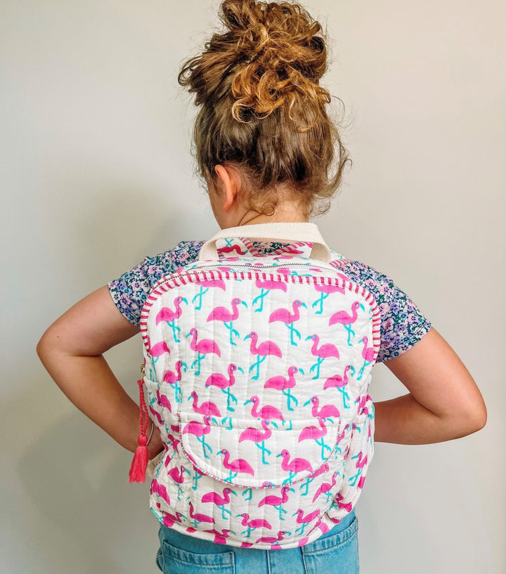 Handmade Children's Quilted Backpack - Pink Flamingo - Bombaby