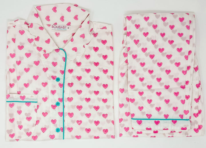 Handmade Cotton Heart Print Pyjamas - Adult - Bombaby