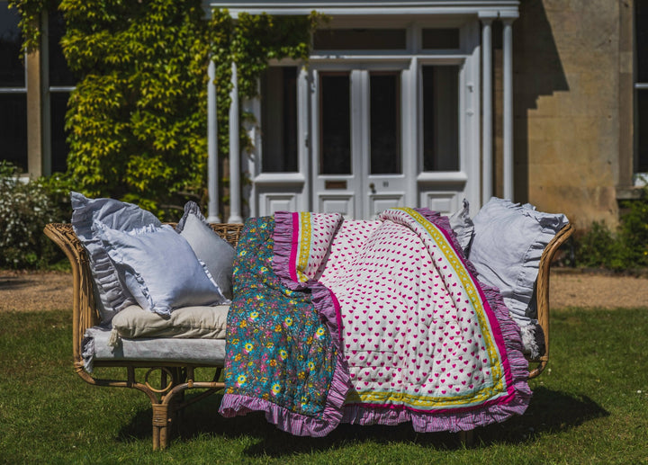 Handmade Floral Ruffle Quilt | Lata Floral - Bombaby