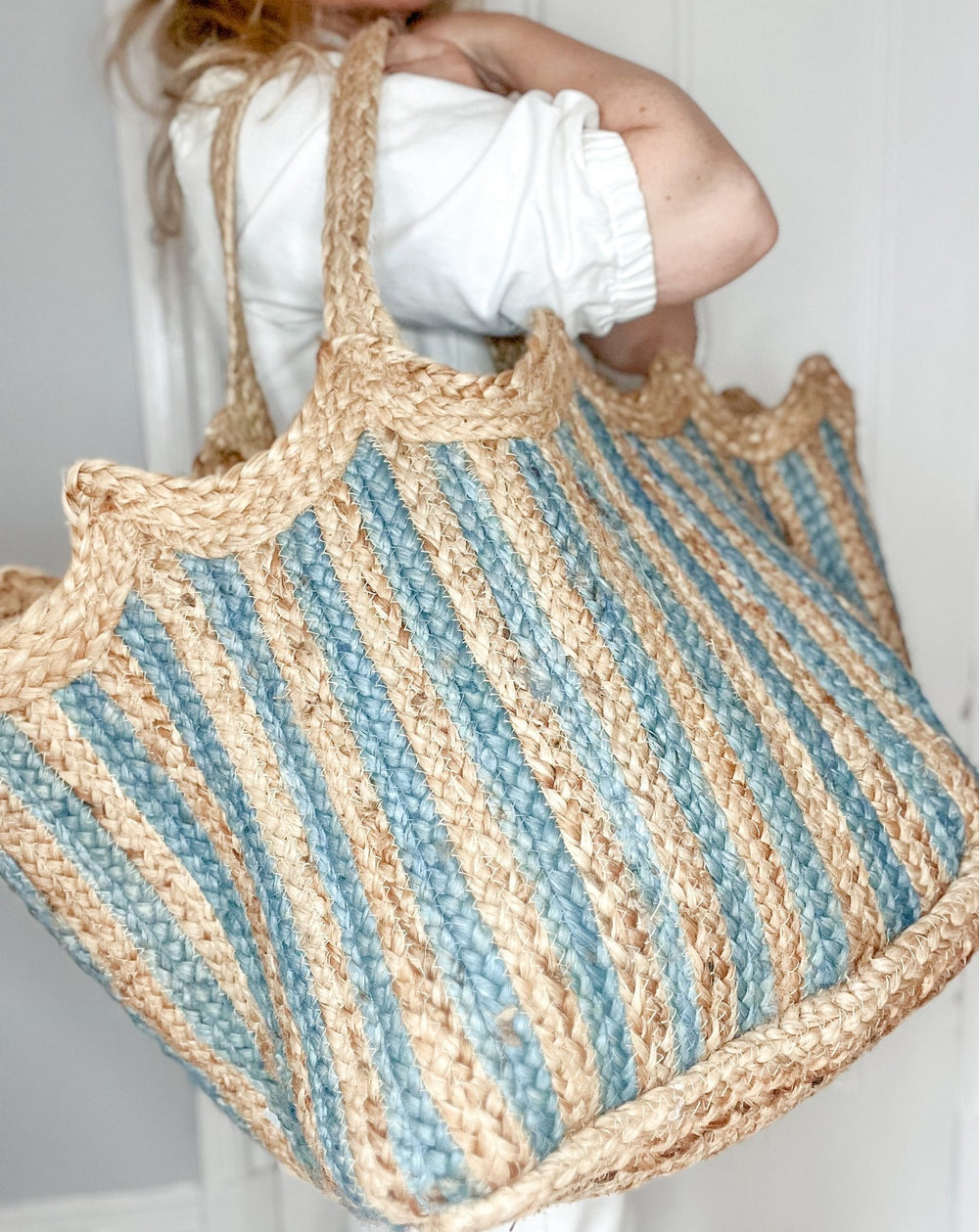 Handmade Jute Scallop Bag | Blue - Bombaby