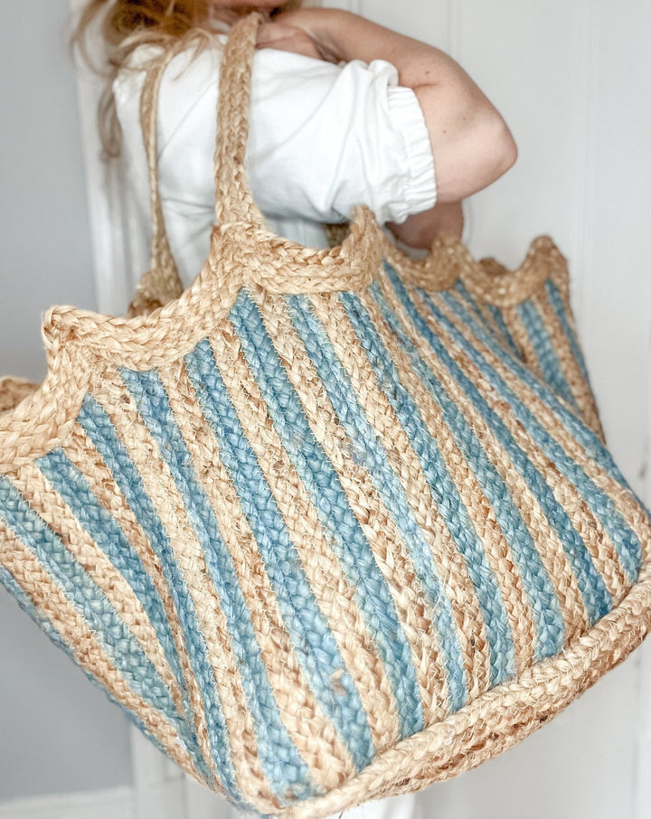 Handmade Jute Scallop Bag | Blue - Bombaby