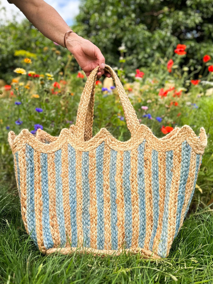 Handmade Jute Scallop Bag | Blue - Bombaby