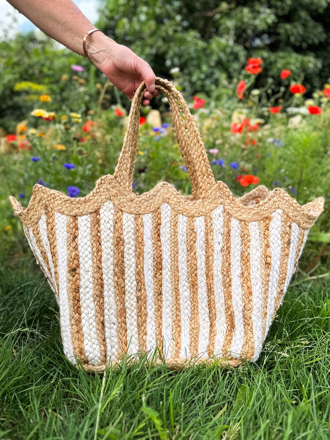 Handmade Jute Scallop Bag | Cream - Bombaby