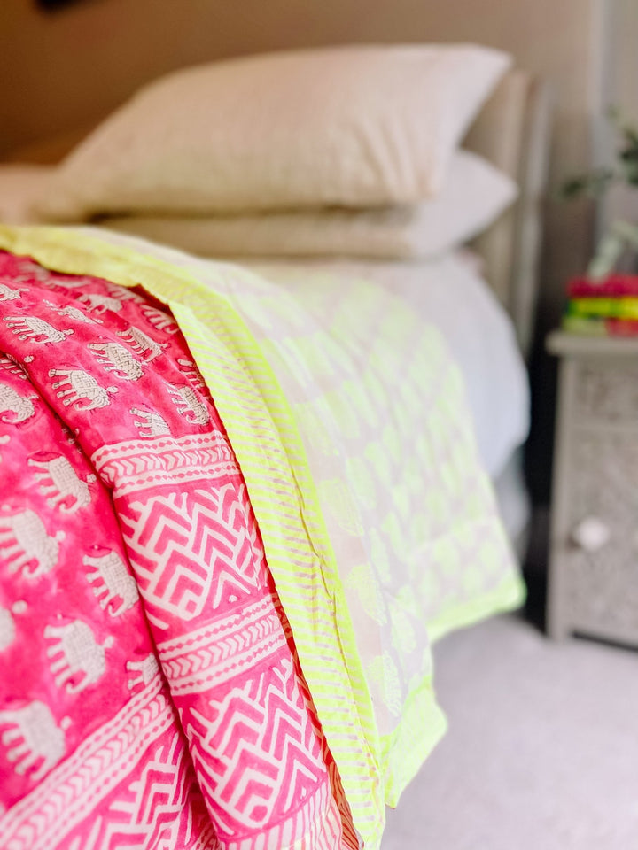 Handmade Pink & Neon Heirloom Quilt | Ltd Edition - Bombaby