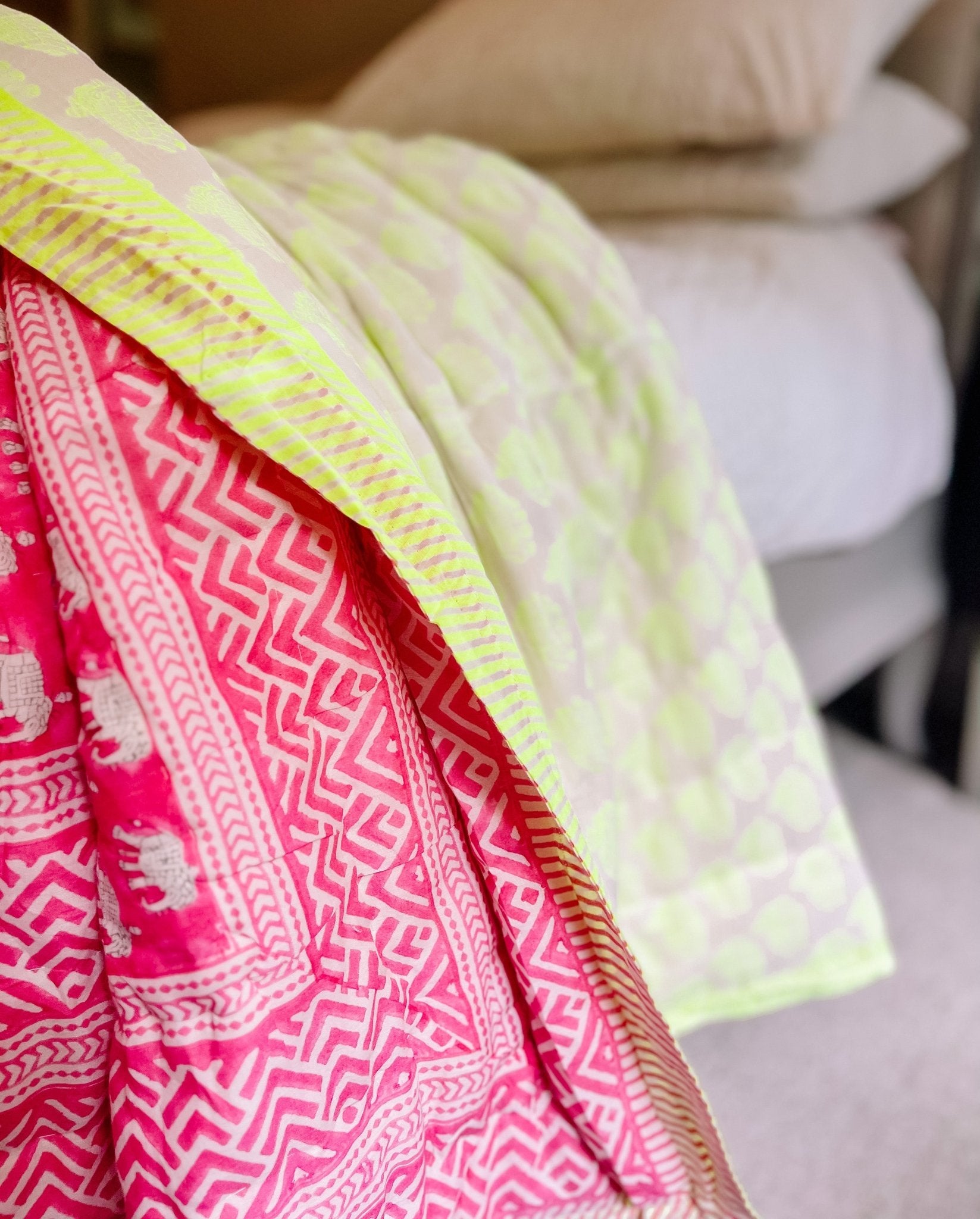 Handmade Pink &amp; Neon Heirloom Quilt | Ltd Edition - Bombaby