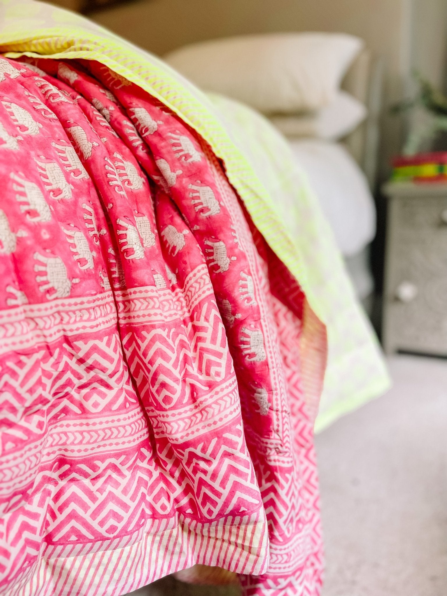 Handmade Pink &amp; Neon Heirloom Quilt | Ltd Edition - Bombaby
