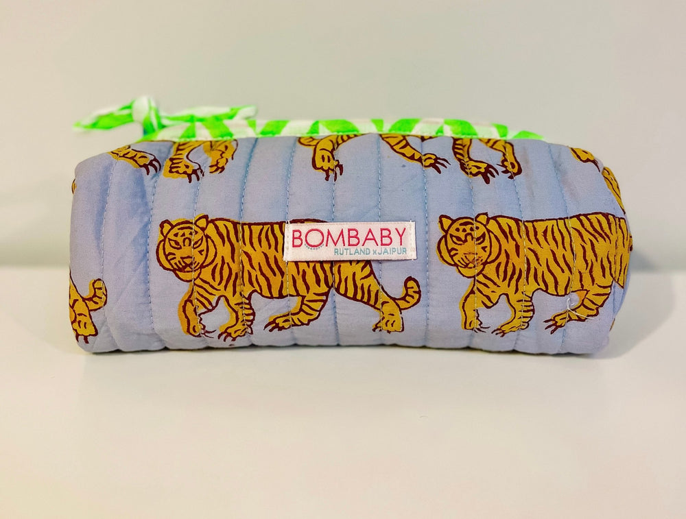Handmade Quilted Pencil Case | Blue Indian Tiger - Bombaby