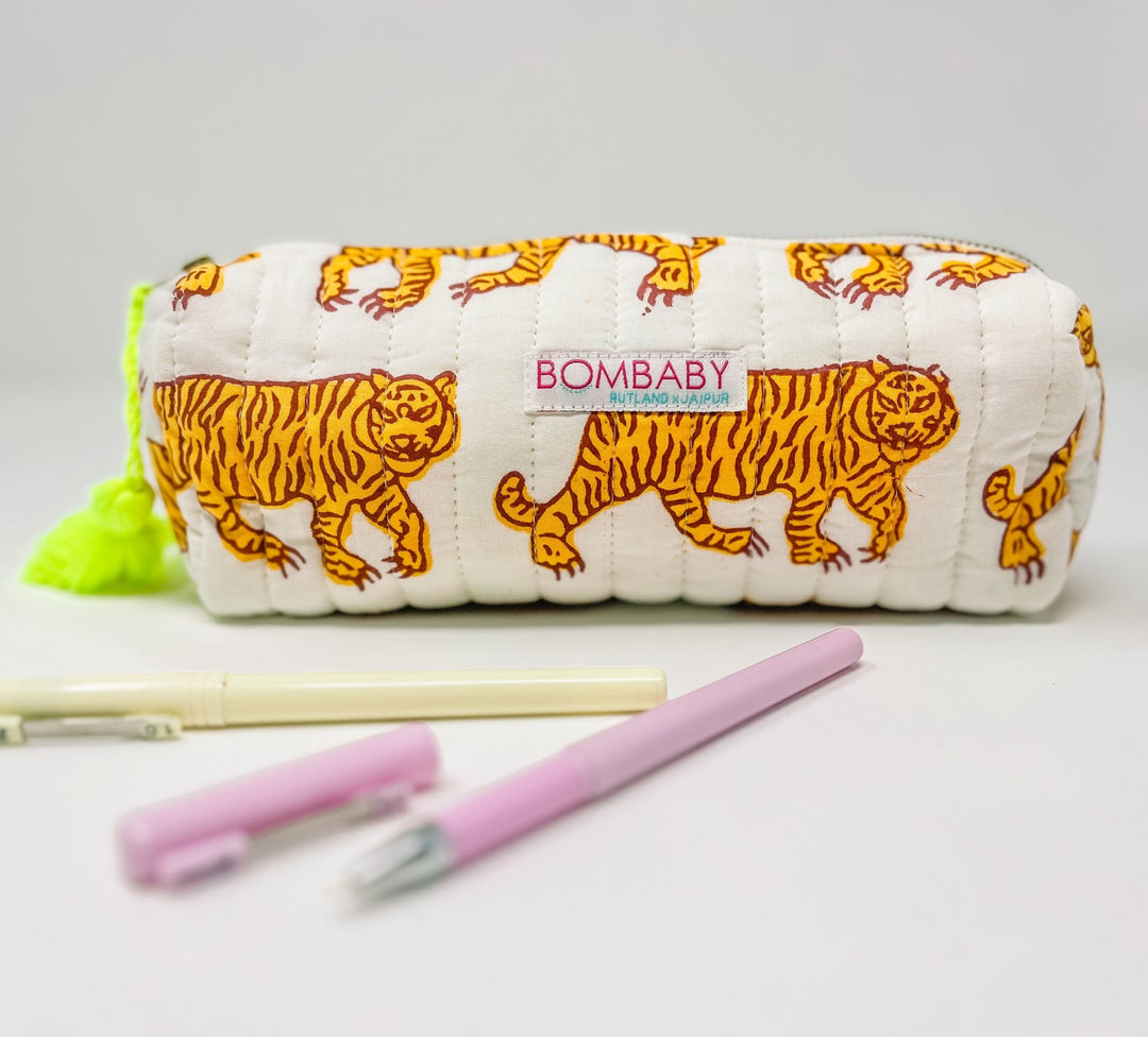 Handmade Quilted Pencil Case - Indian Tiger - Bombaby