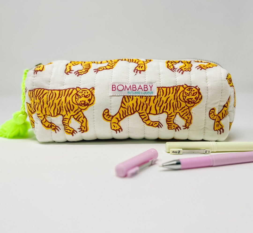 Handmade Quilted Pencil Case - Indian Tiger - Bombaby