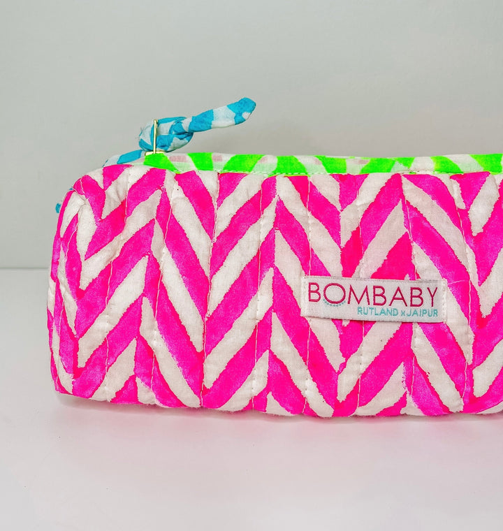Handmade Quilted Pencil Case | Neon Pink Chevron - Bombaby