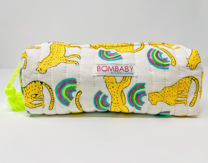 Handmade Quilted Pencil Case - Neon Rainbow Leopard - Bombaby