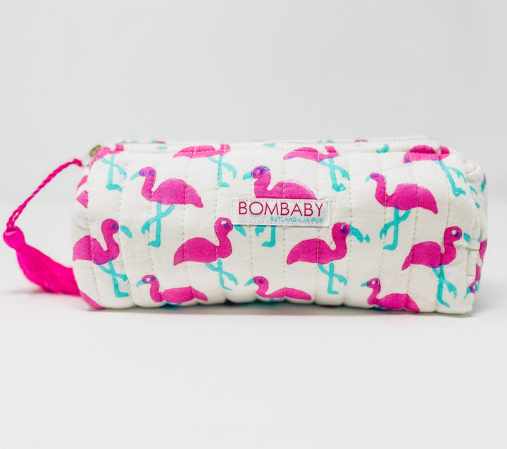 Handmade Quilted Pencil Case - Pink Flamingo - Bombaby