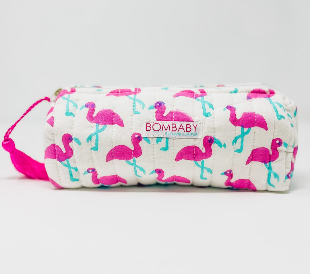 Handmade Quilted Pencil Case - Pink Flamingo - Bombaby