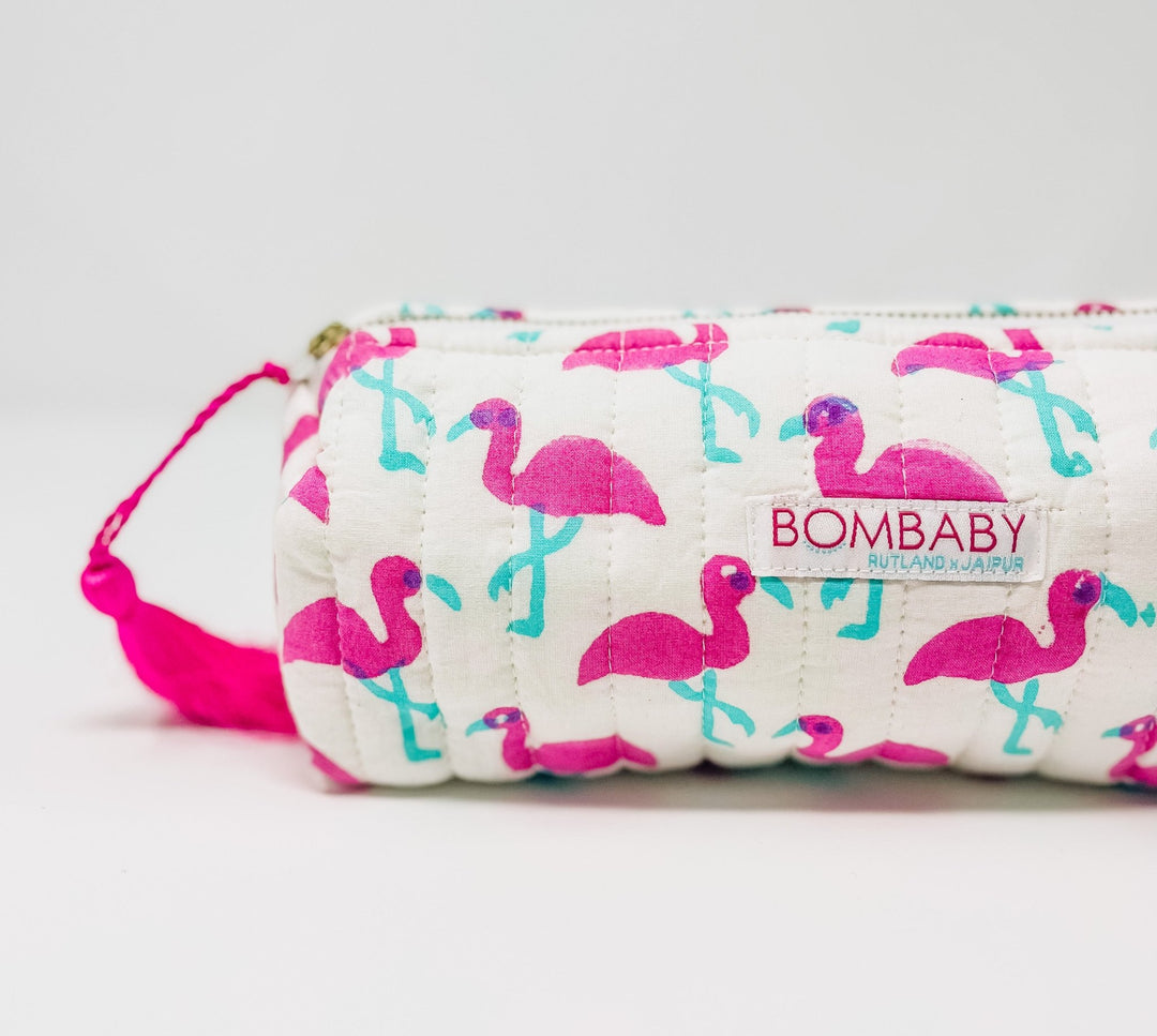 Handmade Quilted Pencil Case - Pink Flamingo - Bombaby
