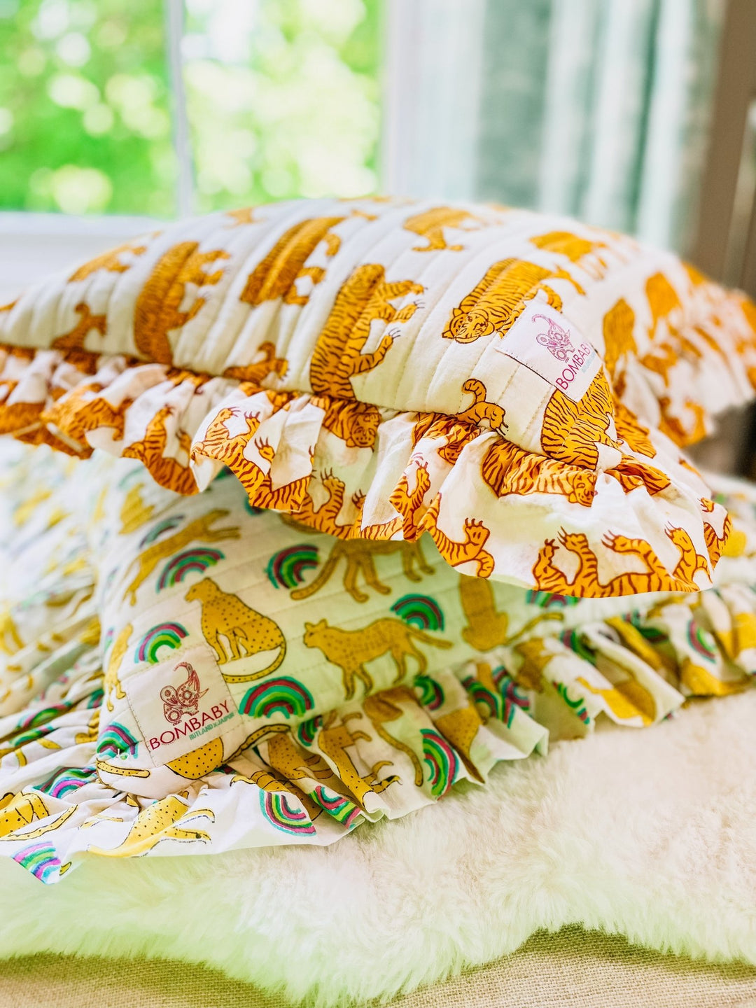 Handmade Quilted Ruffle Cushion | Indian Tiger - Bombaby
