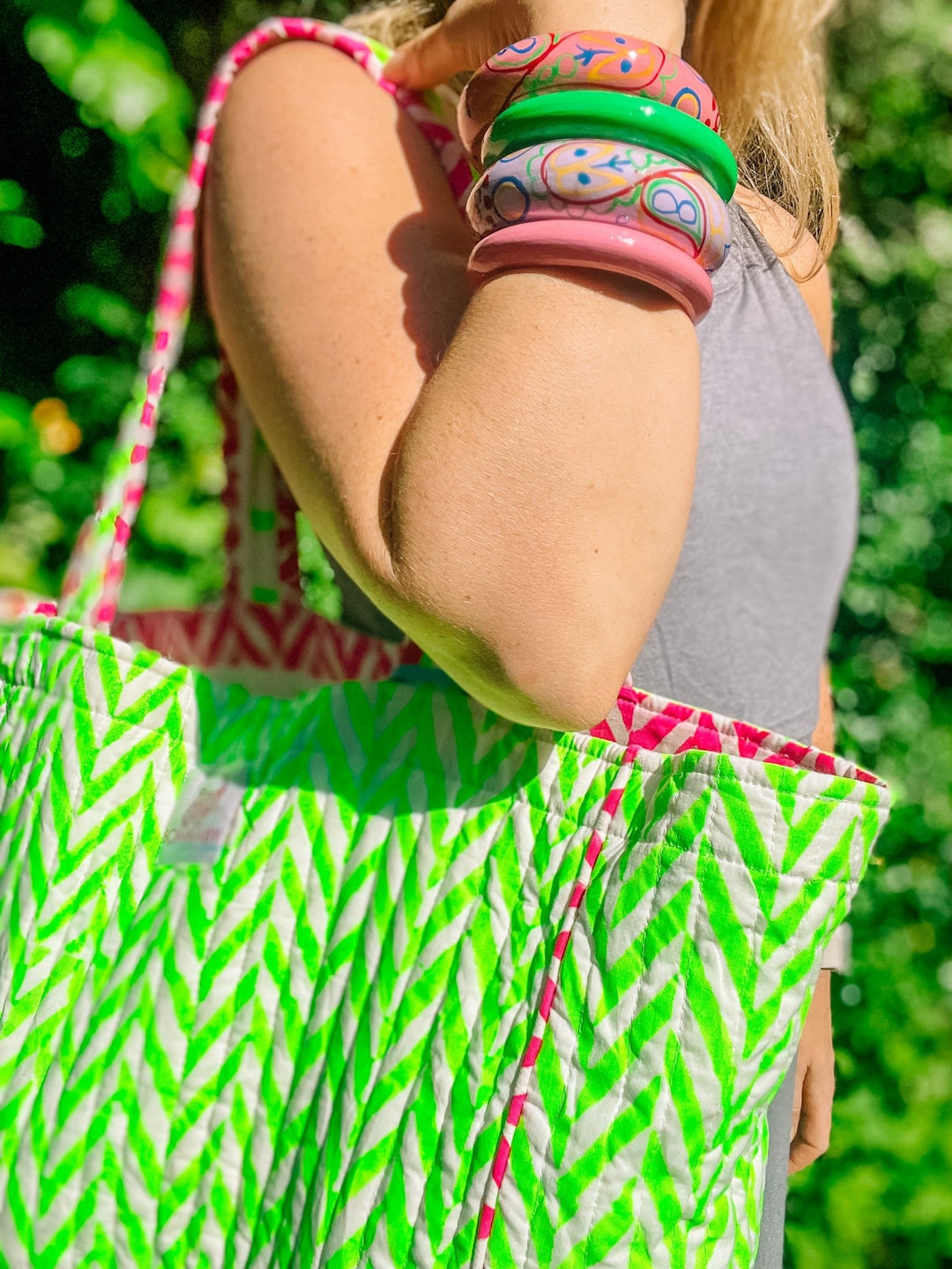 Handmade Quilted Tote Bag | Neon Green - Bombaby