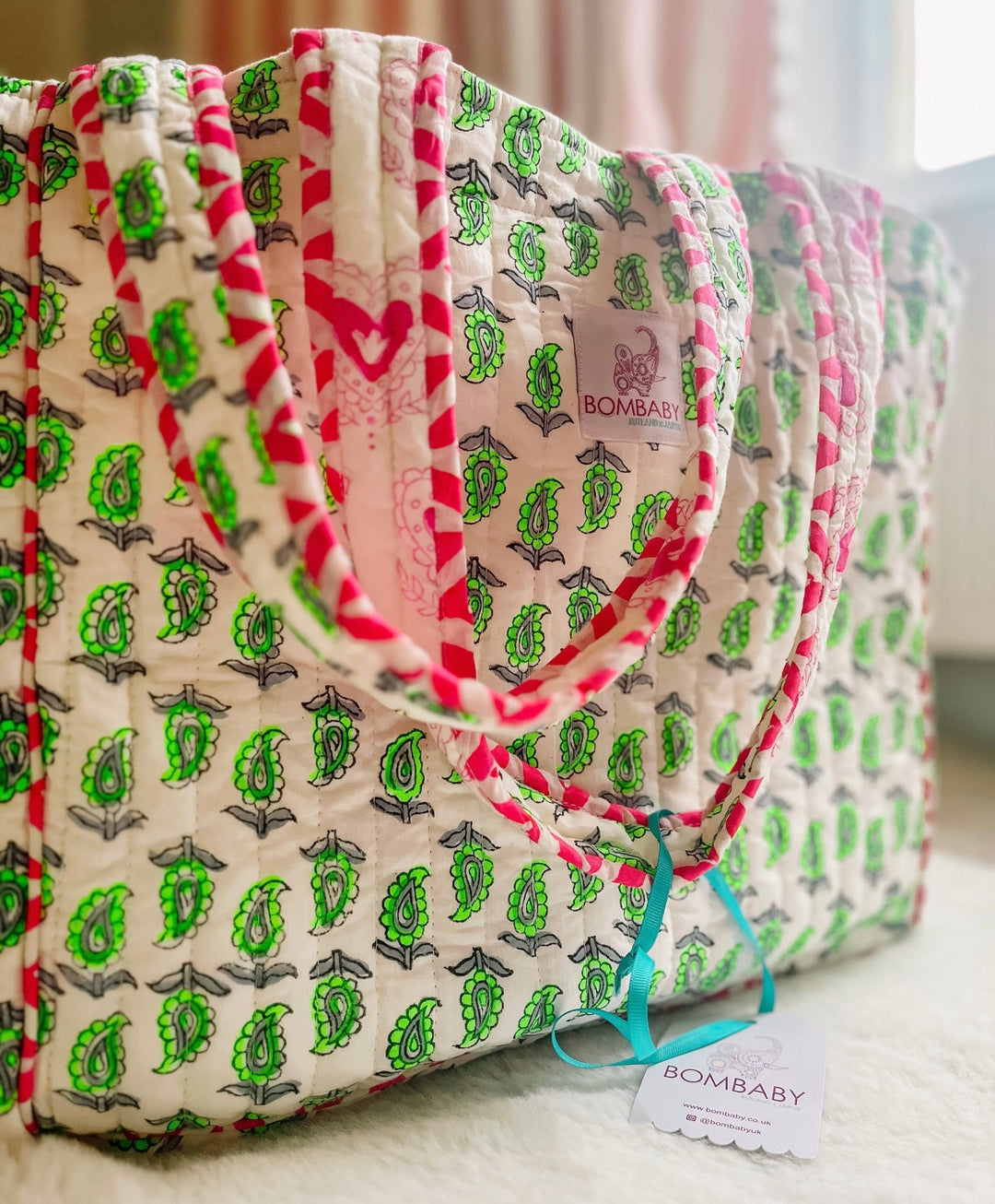 Handmade Quilted Tote Bag | Neon Paisley - Bombaby