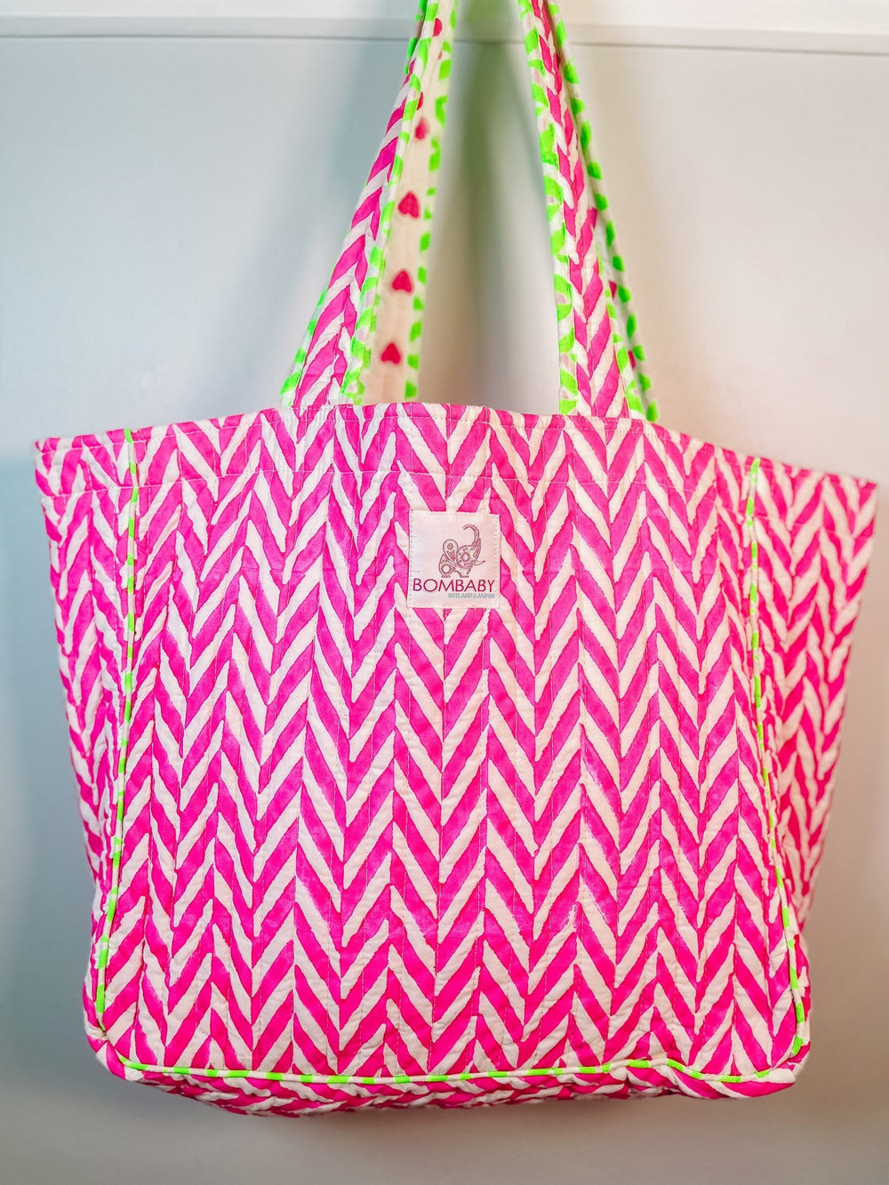 Handmade Quilted Tote Bag | Neon Pink - Bombaby