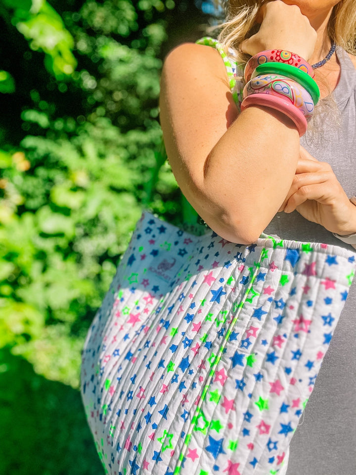 Handmade Quilted Tote Bag | Neon Stars - Bombaby