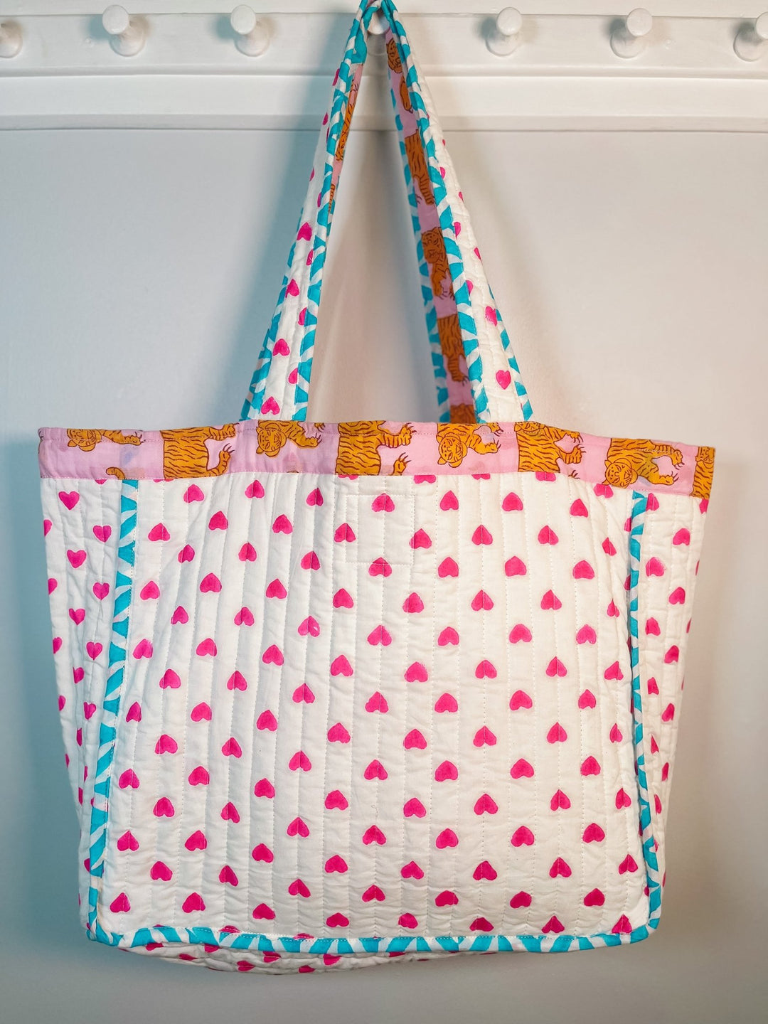 Handmade Quilted Tote Bag | Pink Tiger - Bombaby