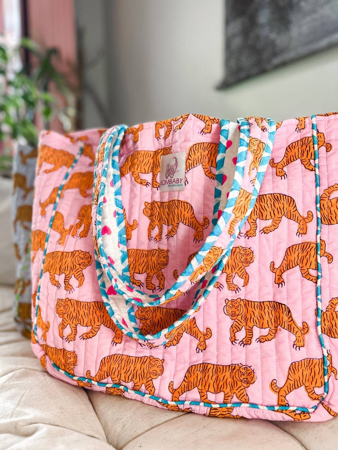 Handmade Quilted Tote Bag | Pink Tiger - Bombaby