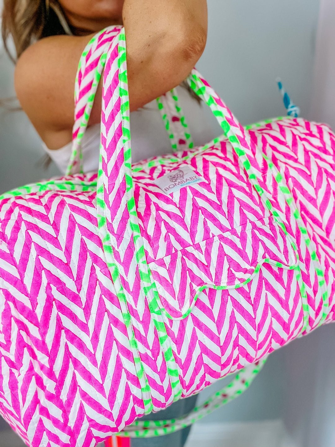 Handmade Quilted Weekend Bag | Neon Pink - Bombaby