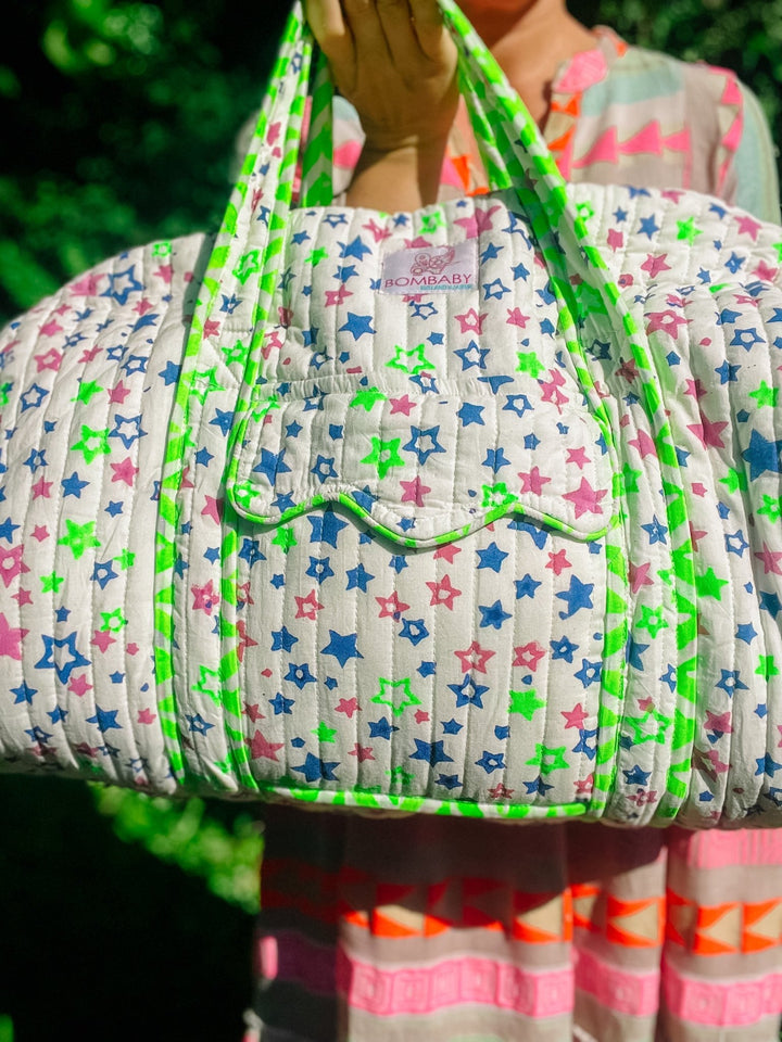 Handmade Quilted Weekend Bag | Neon Stars - Bombaby