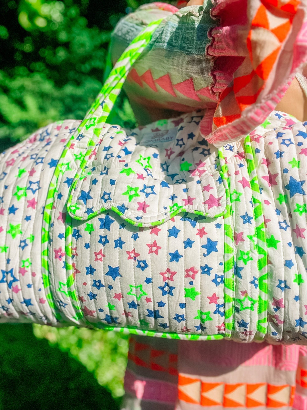 Handmade Quilted Weekend Bag | Neon Stars - Bombaby