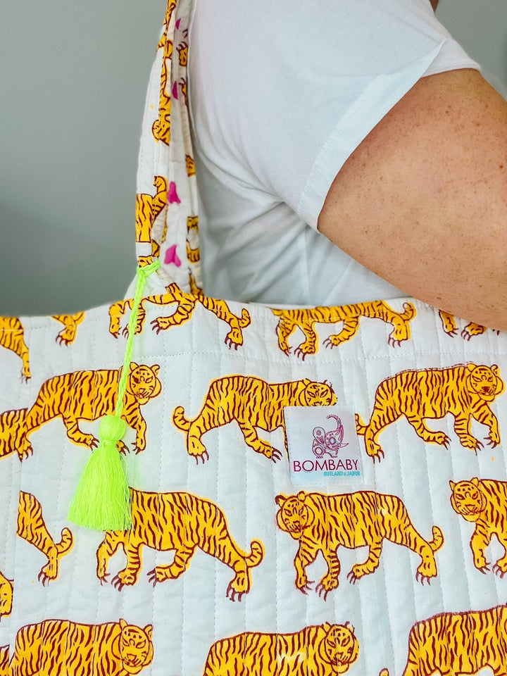 Handmade Reversible Quilted Tote Bag - Indian Tiger - Bombaby