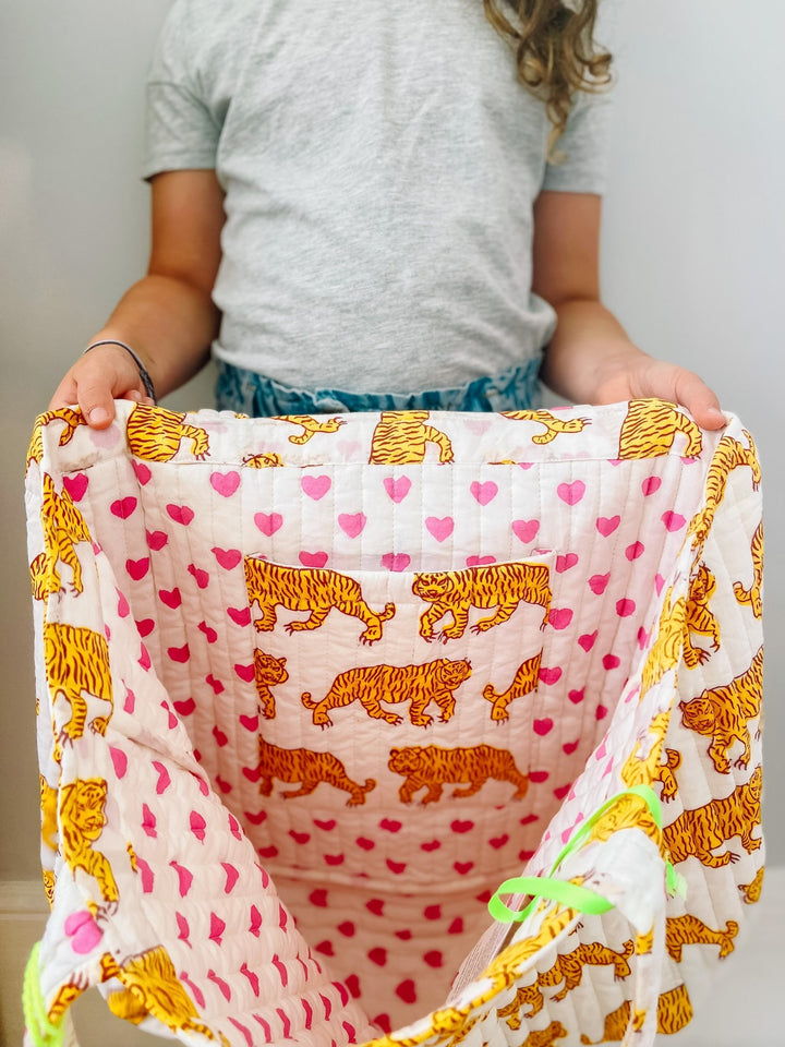 Handmade Reversible Quilted Tote Bag - Indian Tiger - Bombaby