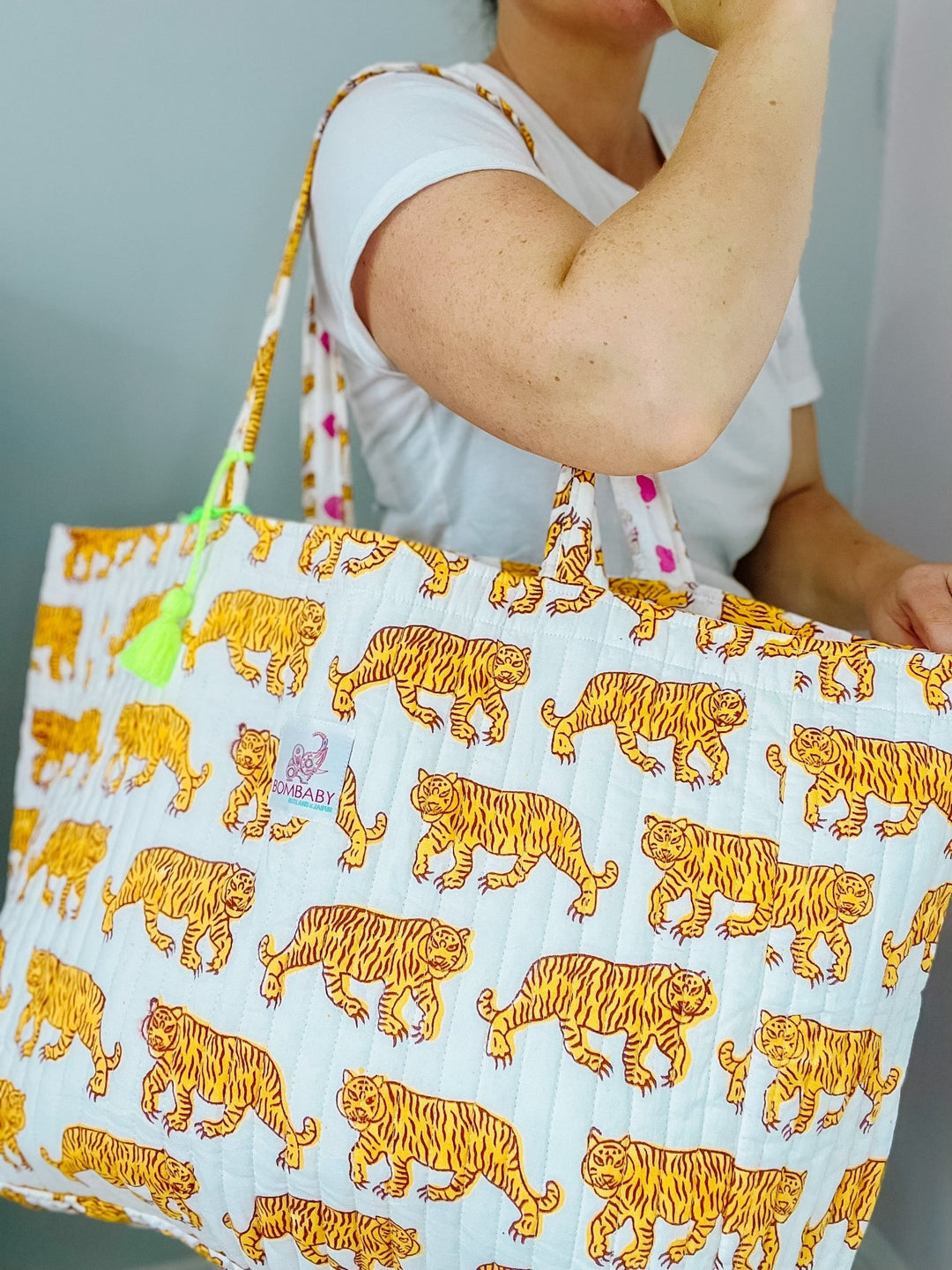 Handmade Reversible Quilted Tote Bag - Indian Tiger - Bombaby