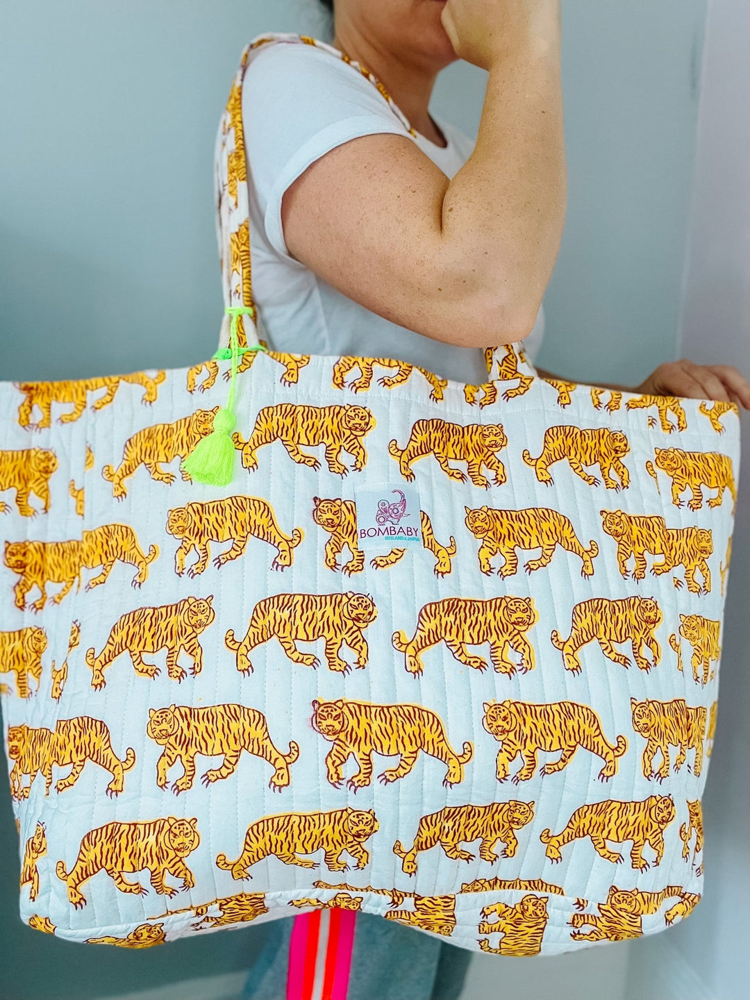 Handmade Reversible Quilted Tote Bag - Indian Tiger - Bombaby