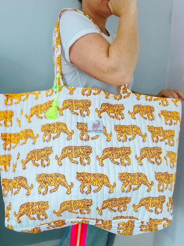 Handmade Reversible Quilted Tote Bag - Indian Tiger - Bombaby
